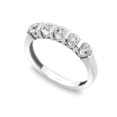 925 Ayar Gümüş Kararmaz Beyaz Altın Kaplama Beştaş Yüzük