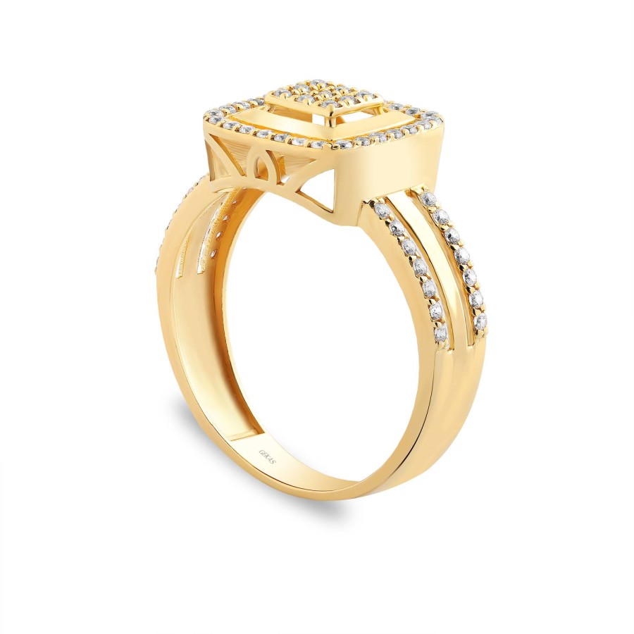 14 Ayar Sarı Altın Kare Baget Tasarım Taşlı Yüzük