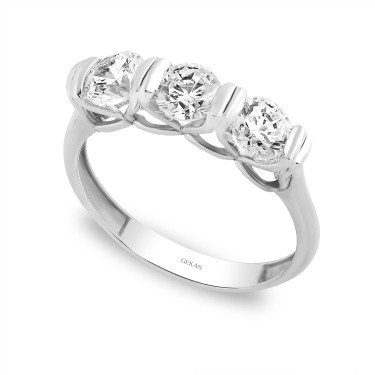 14 Ayar Beyaz Altın Üçtaş Yüzük