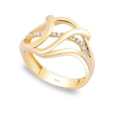 14 Ayar Sarı Altın Tasarım Taşlı Yüzük