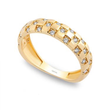 14 Ayar Sarı Altın Bölmeli Taşlı Yüzük