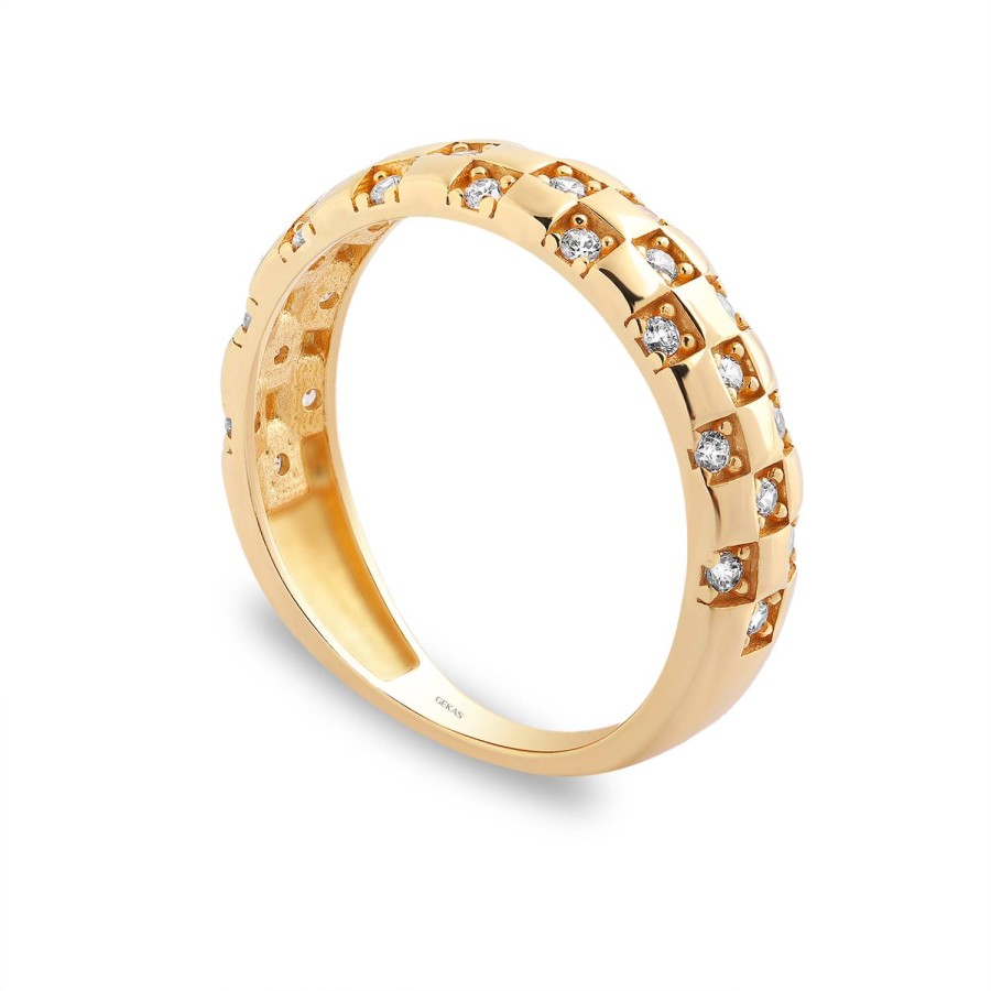 14 Ayar Sarı Altın Bölmeli Taşlı Yüzük