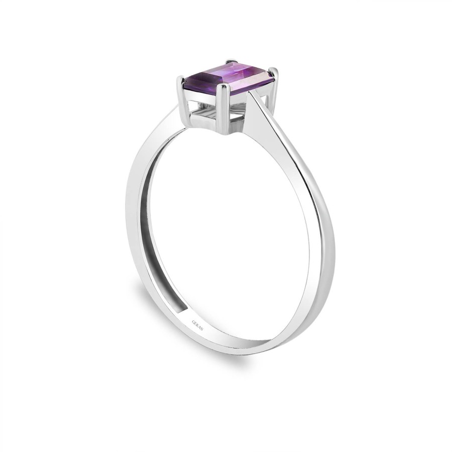 925 Ayar Gümüş Kararmaz Beyaz Altın Kaplama Amethyst Mor Taşlı Tektaş Yüzük