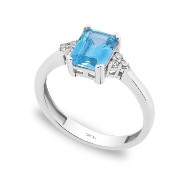 925 Ayar Gümüş Kararmaz Beyaz Altın Kaplama Mavi Taşlı Baget Kesim Tektaş Yüzük