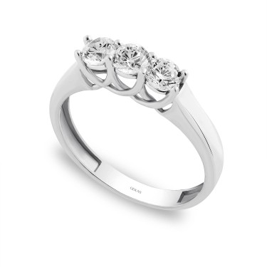 14 Ayar Beyaz Altın Üçtaş Yüzük