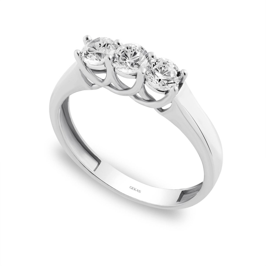 925 Ayar Kararmaz Gümüş Beyaz Altın Kaplama Üçtaş Yüzük