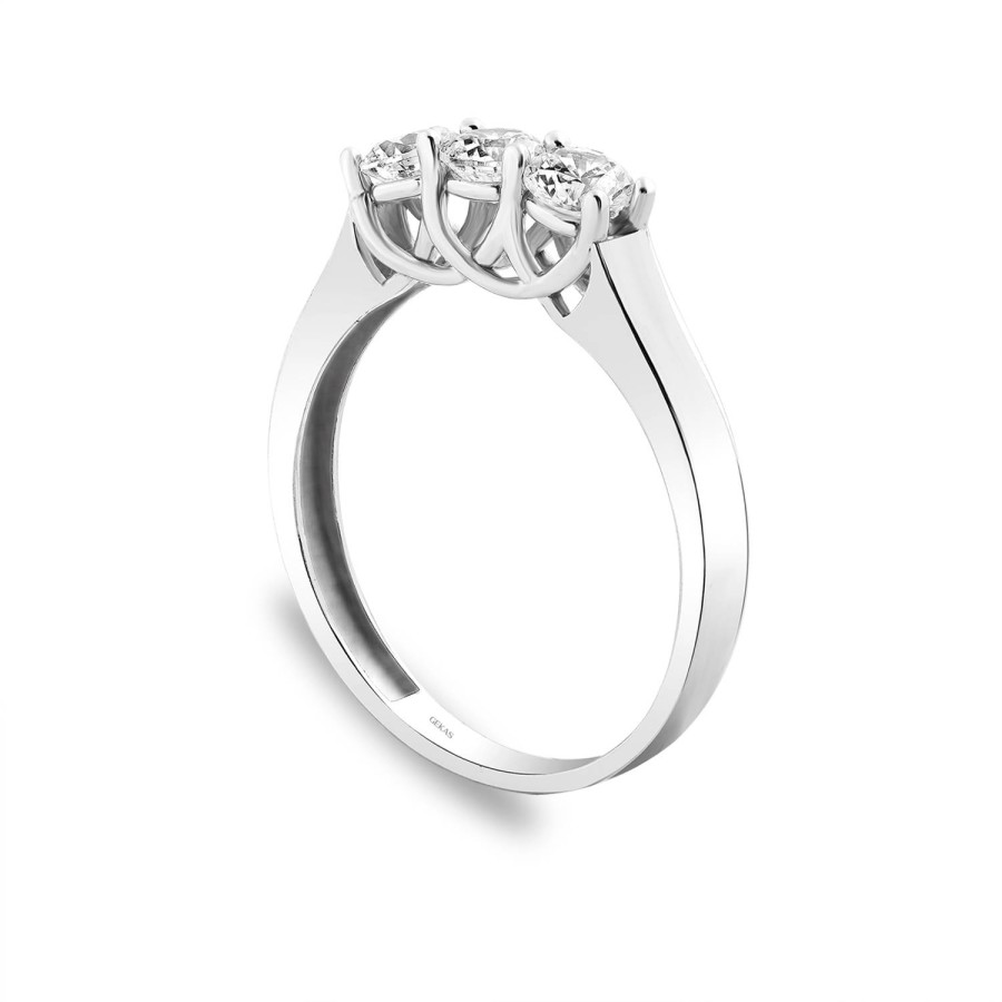 925 Ayar Kararmaz Gümüş Beyaz Altın Kaplama Üçtaş Yüzük