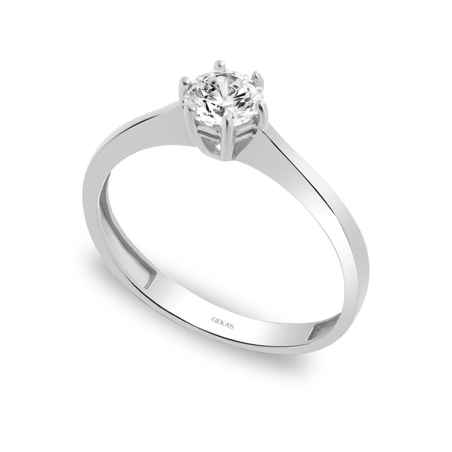 14 Ayar Beyaz Altın Tektaş Yüzük