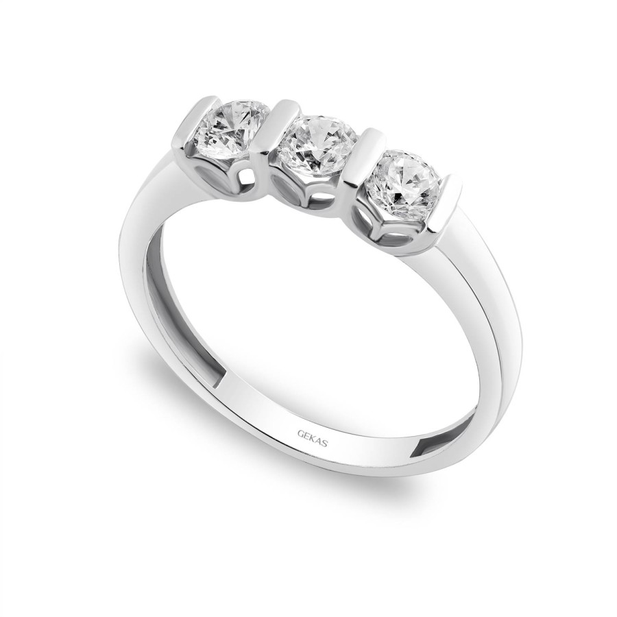 14 Ayar Beyaz Altın Üçtaş Yüzük