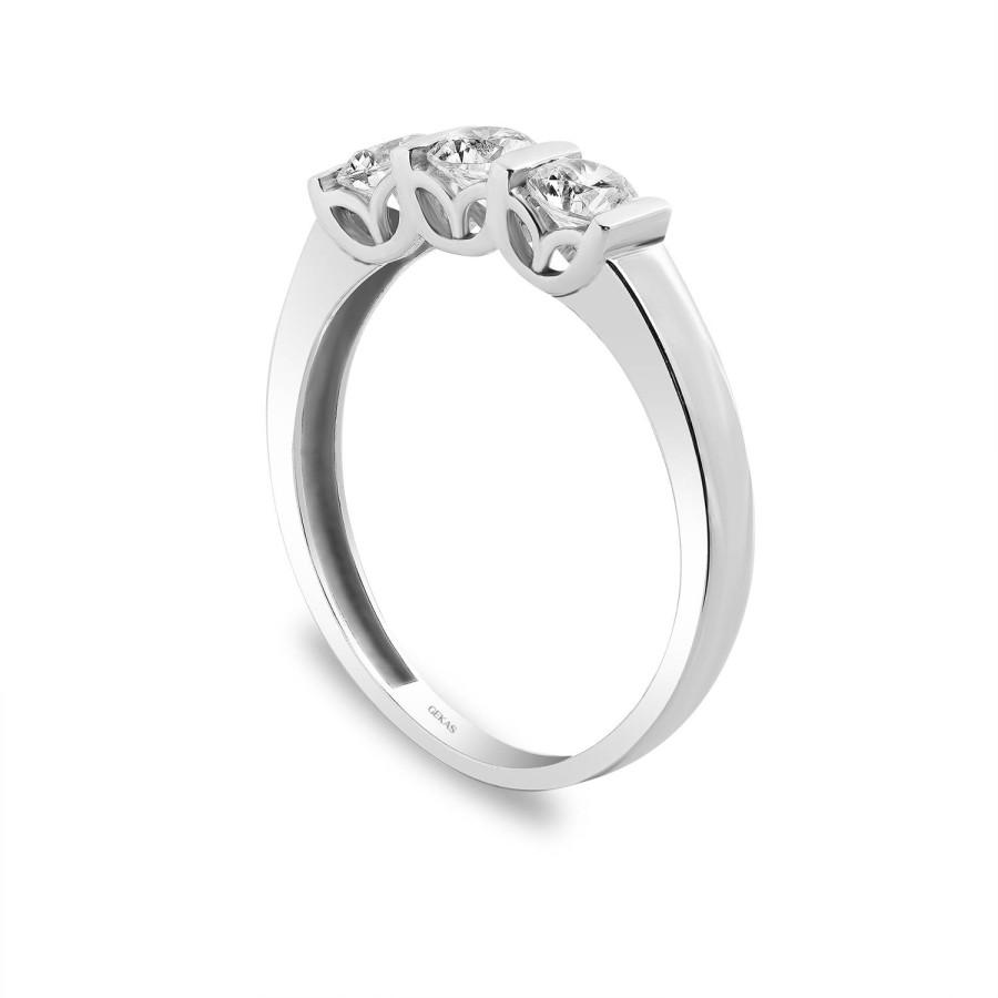 14 Ayar Beyaz Altın Üçtaş Yüzük