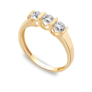 925 Ayar Gümüş Kararmaz Sarı Altın Kaplama Üçtaş Yüzük