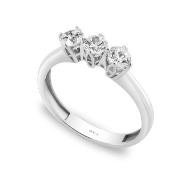 925 Ayar Kararmaz Gümüş Beyaz Altın Kaplama Üçtaş Yüzük