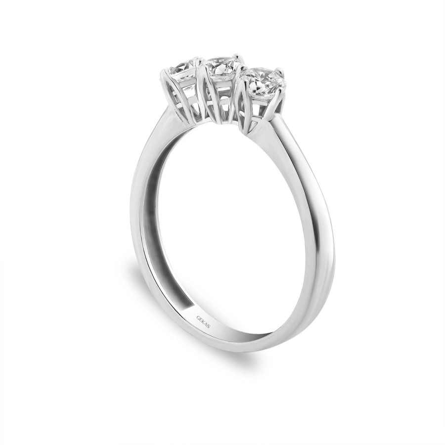 925 Ayar Kararmaz Gümüş Beyaz Altın Kaplama Üçtaş Yüzük