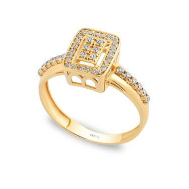 14 Ayar Sarı Altın Yanları Taşlı Baget Yüzük