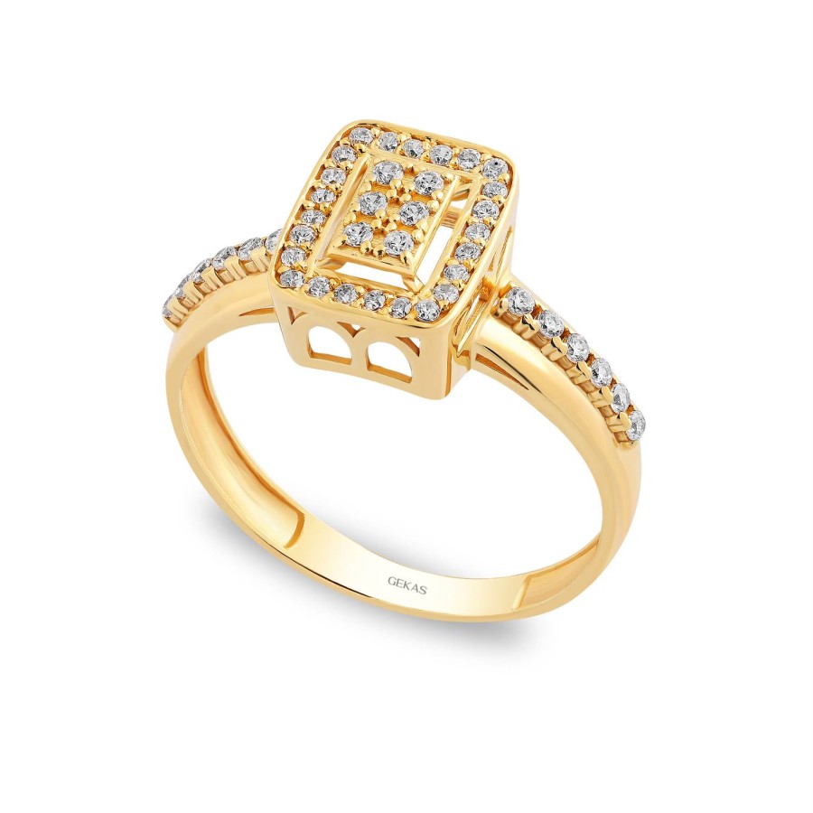 14 Ayar Sarı Altın Yanları Taşlı Baget Yüzük