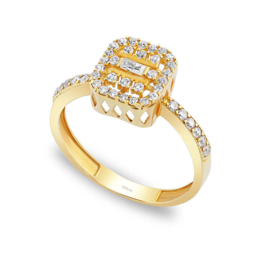 14 Ayar Sarı Altın Baget Kesim Etrafı Taşlı Yüzük