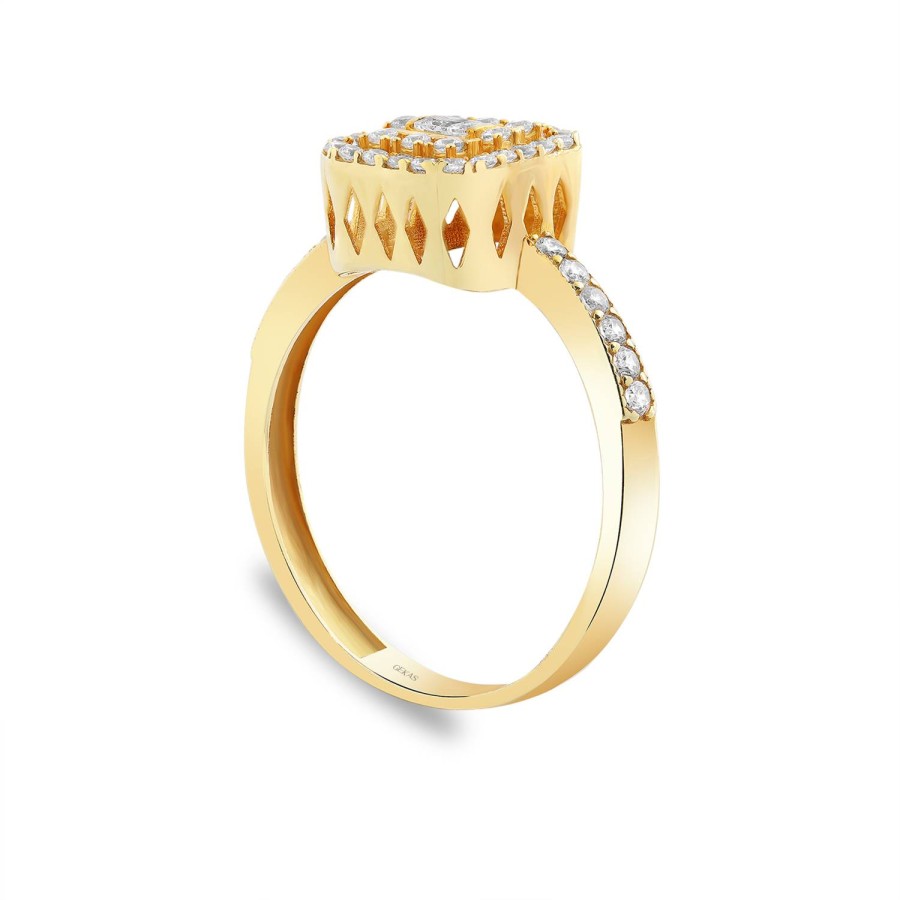 14 Ayar Sarı Altın Baget Kesim Etrafı Taşlı Yüzük