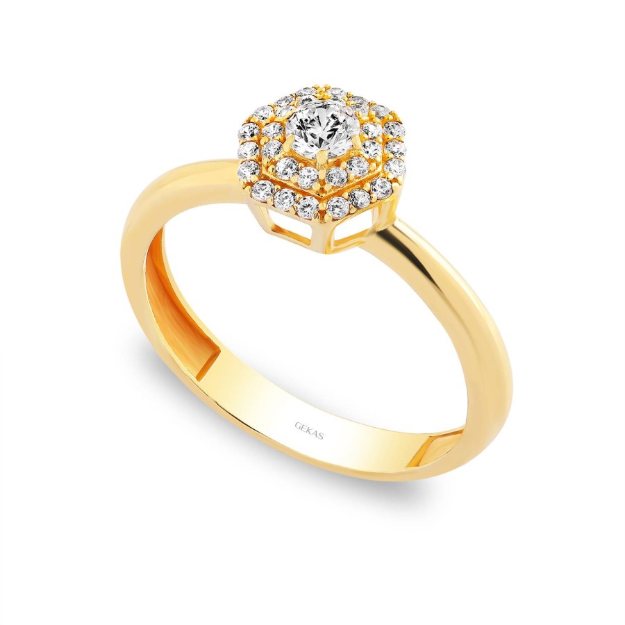 14 Ayar Sarı Altın Tasarım Tektaş Yüzük