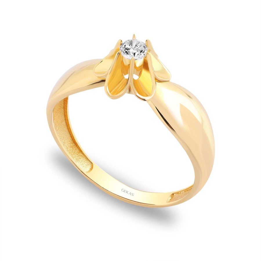 14 Ayar Sarı Altın Fantazi Tektaş Yüzük