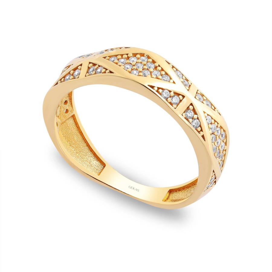 14 Ayar Sarı Altın Göz Motifli Taşlı Yüzük