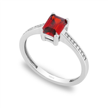 925 Ayar Gümüş Kararmaz Beyaz Altın Kaplama Kırmızı Baget Kesim Tektaş Yüzük