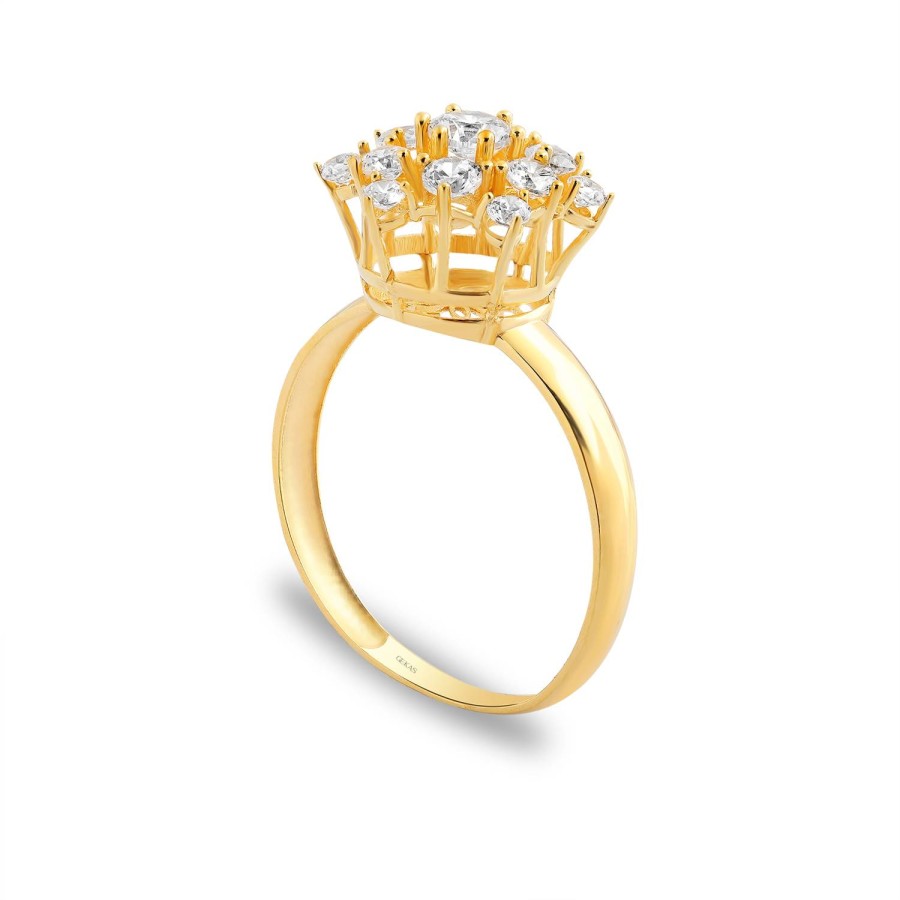 14 Ayar Sarı Altın Taşlı Yüzük