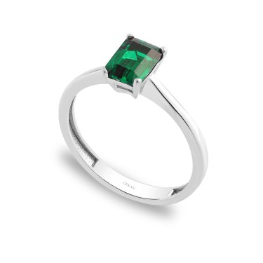 925 Ayar Gümüş Kararmaz Beyaz Altın Kaplama Yeşil Taşlı Tektaş Yüzük