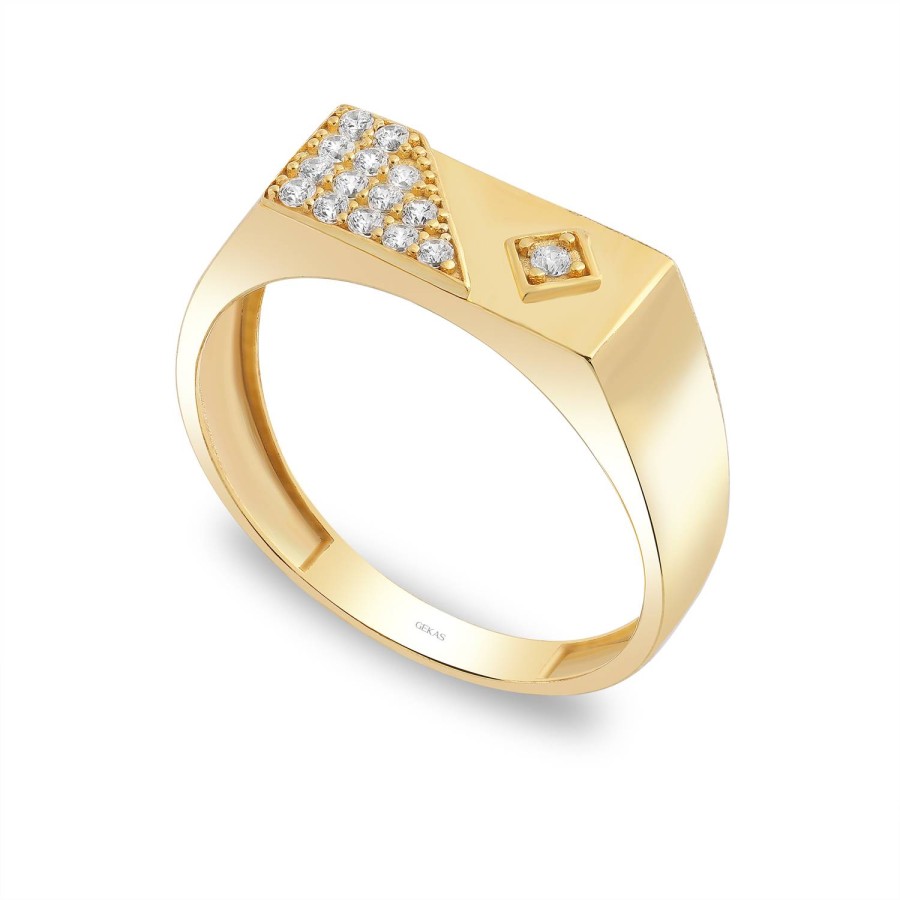 14 Ayar Sarı Altın Geometrik Taşlı Kadın Yüzük