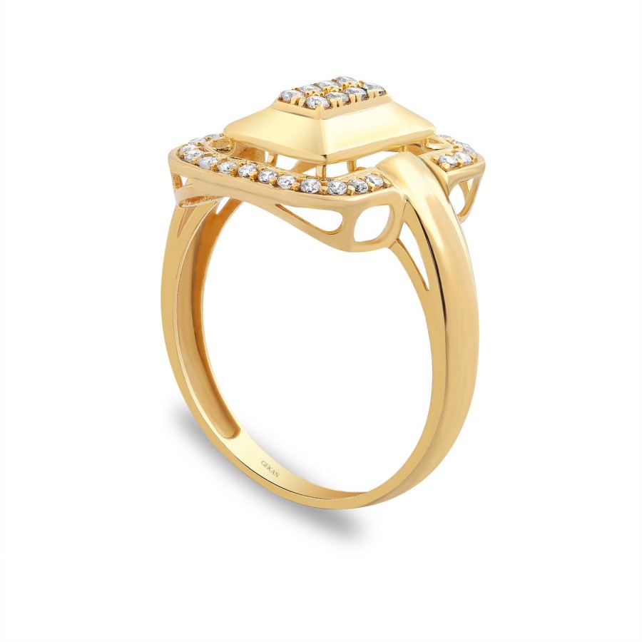 14 Ayar Sarı Altın Baget Tarzı Taşlı Yüzük