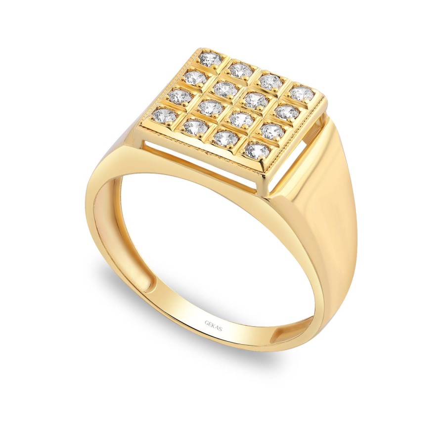 14 Ayar Sarı Altın Taşlı Özel Tasarım Yüzük