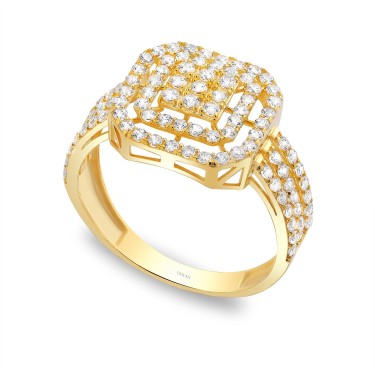 14 Ayar Sarı Altın Baget Tasarımlı Taşlı Yüzük