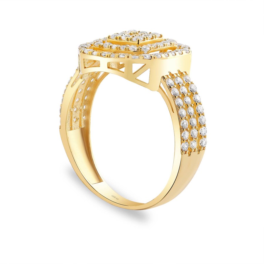 14 Ayar Sarı Altın Baget Tasarımlı Taşlı Yüzük