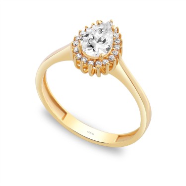 14 Ayar Sarı Altın Damla Taşlı Yüzük