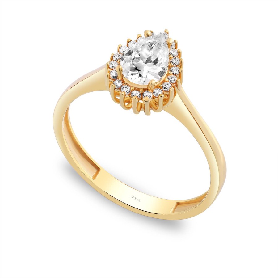 14 Ayar Sarı Altın Damla Taşlı Yüzük