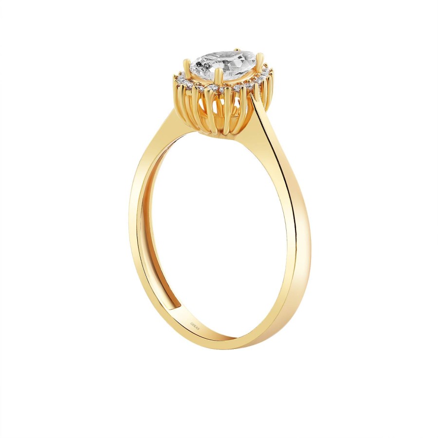 14 Ayar Sarı Altın Damla Taşlı Yüzük