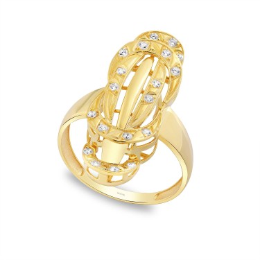 14 Ayar Sarı Altın Taşlı Özel Tasarım Yüzük