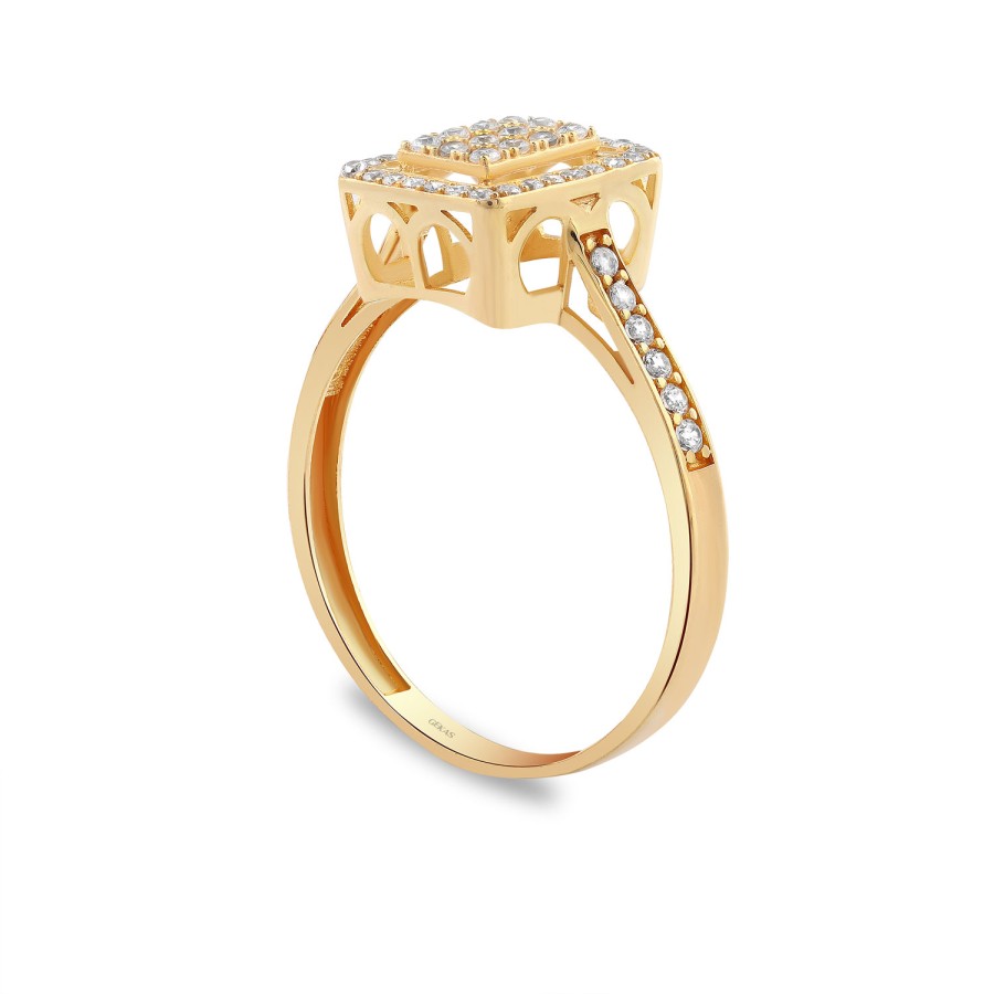 925 Ayar Gümüş Kararmaz Sarı Altın Kaplama Taşlı Baget Yüzük