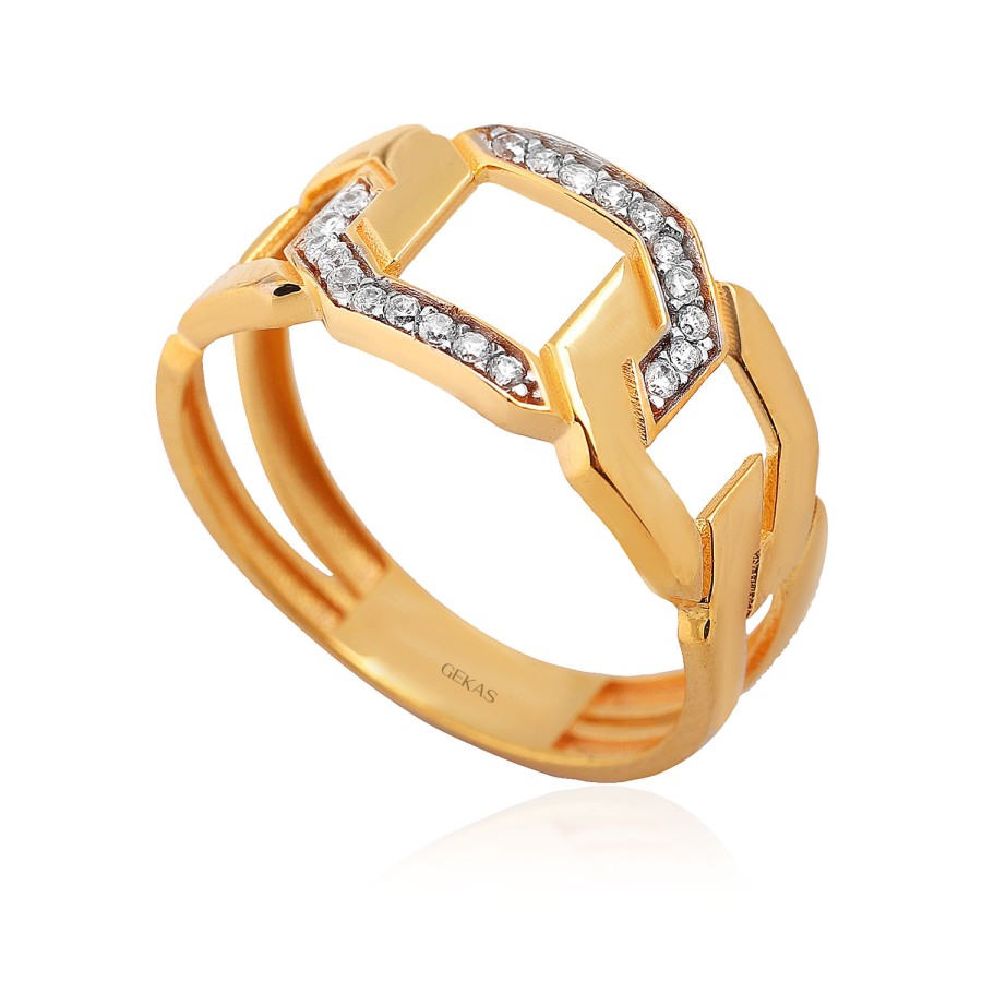 14 Ayar Sarı Altın Zincir Figürlü Yüzük