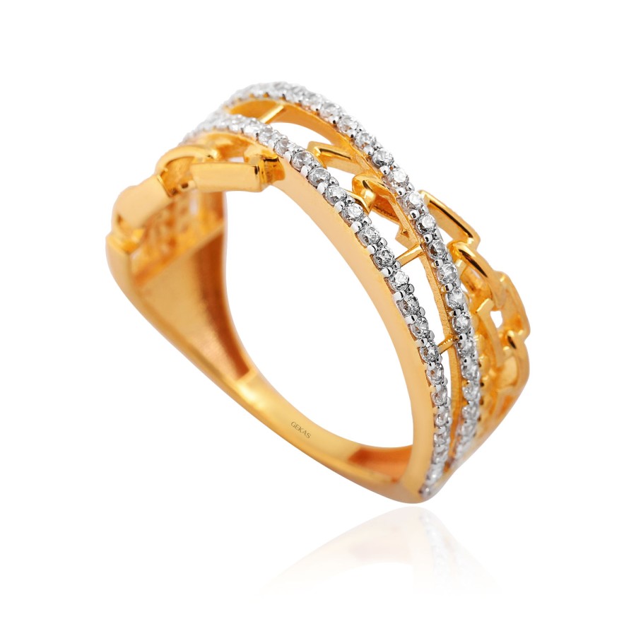 14 Ayar Sarı Altın Zincir Figürlü Taşlı Yüzük