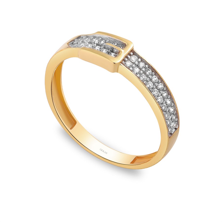 14 Ayar Sarı Altın Tasarım Taşlı Yüzük