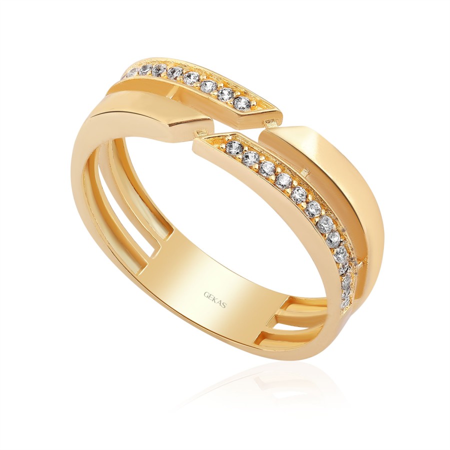 14 Ayar Sarı Altın Zarif Taşlı Özel Tasarım Yüzük