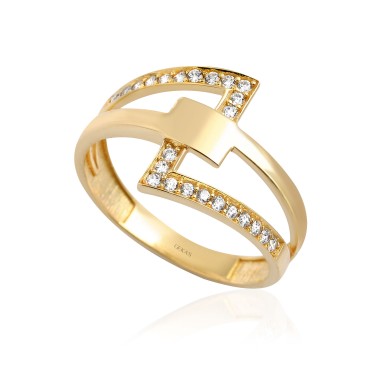 14 Ayar Sarı Altın Modern Taşlı Tasarım Yüzük