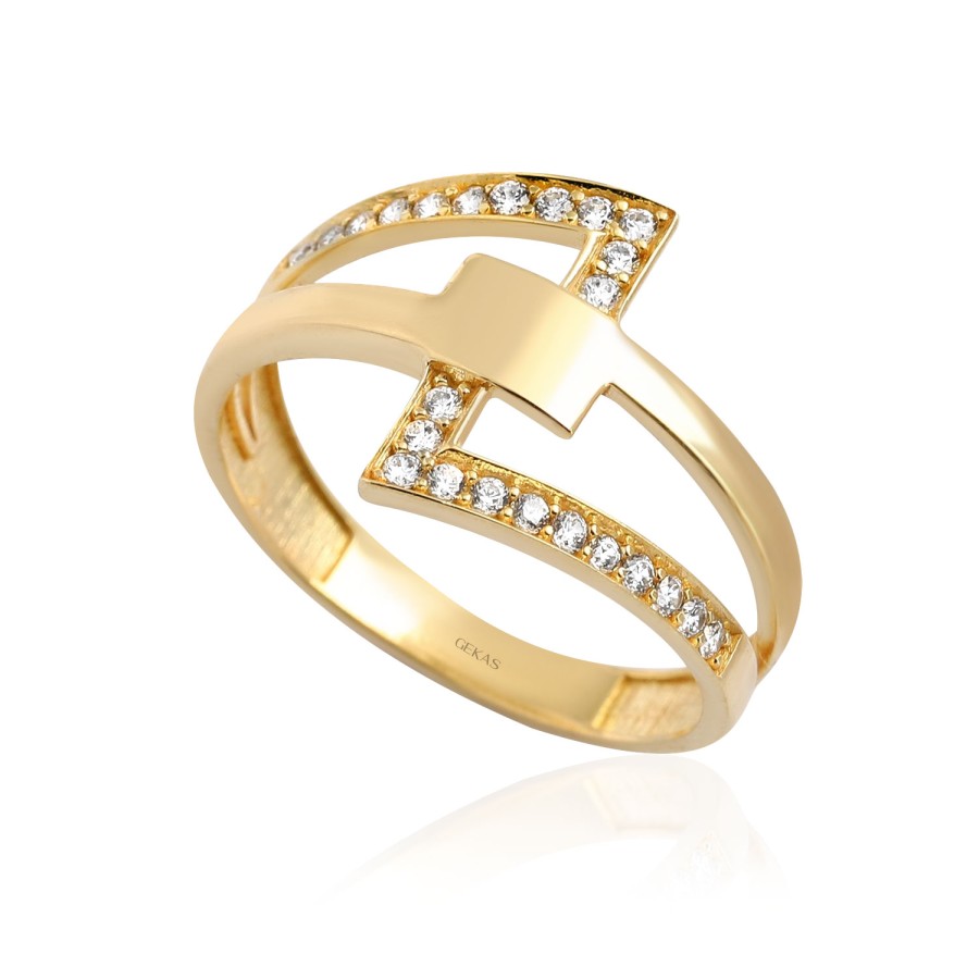 14 Ayar Sarı Altın Modern Taşlı Tasarım Yüzük