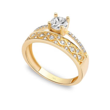 14 Ayar Sarı Altın Twin Model Tektaş Yüzük