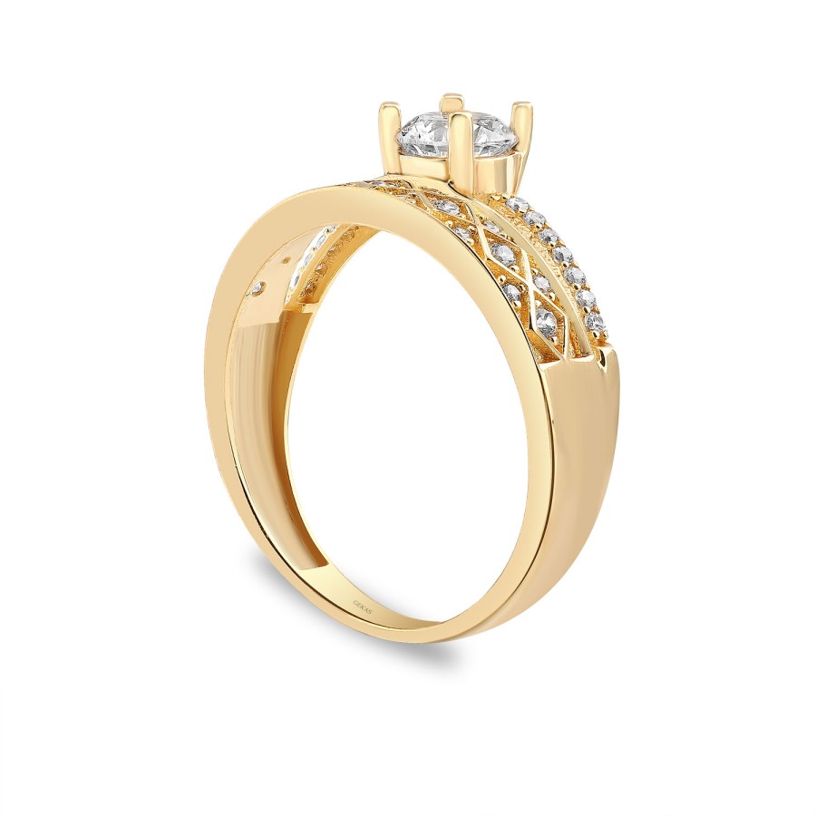 14 Ayar Sarı Altın Twin Model Tektaş Yüzük