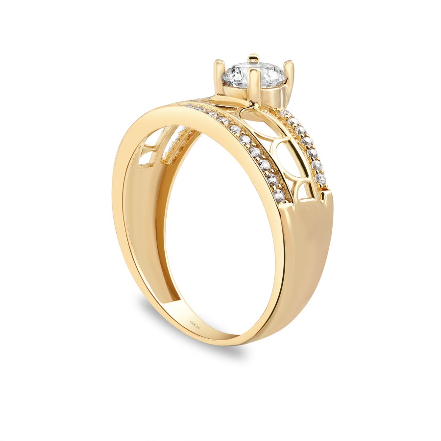 925 Ayar Gümüş Kararmaz Sarı Altın Kaplama Twin Model Taşlı Yüzük