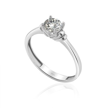 14 Ayar Beyaz Altın Tektaş Yüzük