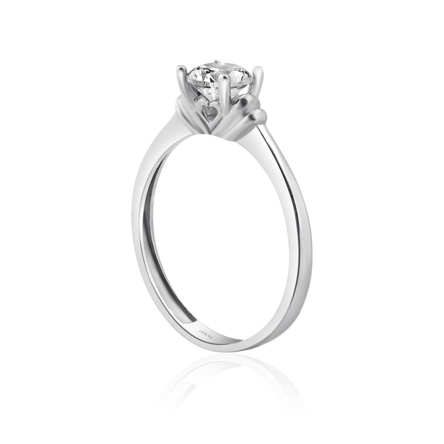 14 Ayar Beyaz Altın Tektaş Yüzük