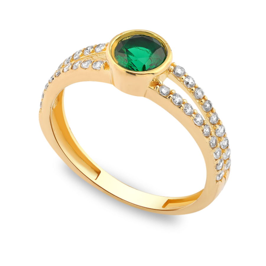 14 Ayar Sarı Altın Zümrüt Taşlı Yüzük