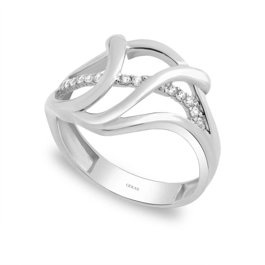 14 Ayar Beyaz Altın Taşlı Yüzük